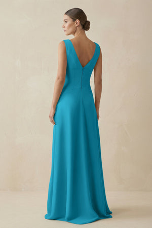 V - Neck A - Line Chiffon Ruffled Bridesmaid Dress in Blue Jay - SHE IS ME Bridesmaid Dresses