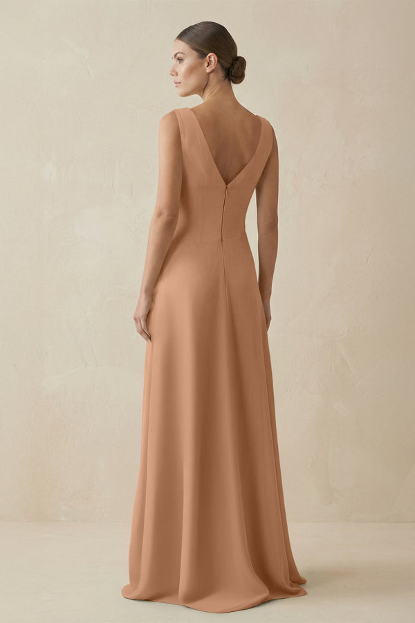 V - Neck A - Line Chiffon Ruffled Bridesmaid Dress in Bronzer - KISS BRIDAL Bridesmaid Dresses