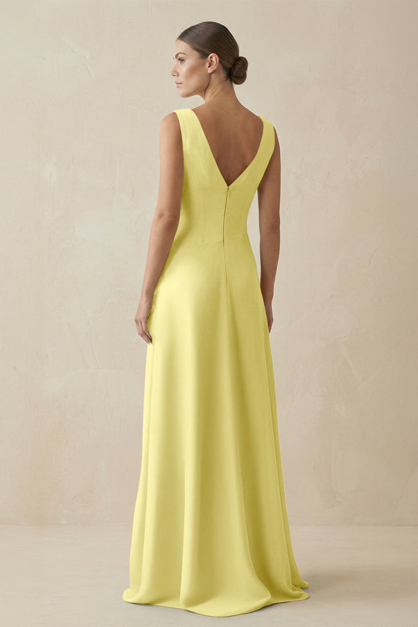 V - Neck A - Line Chiffon Ruffled Bridesmaid Dress in Buttercup - SHE IS ME Bridesmaid Dresses