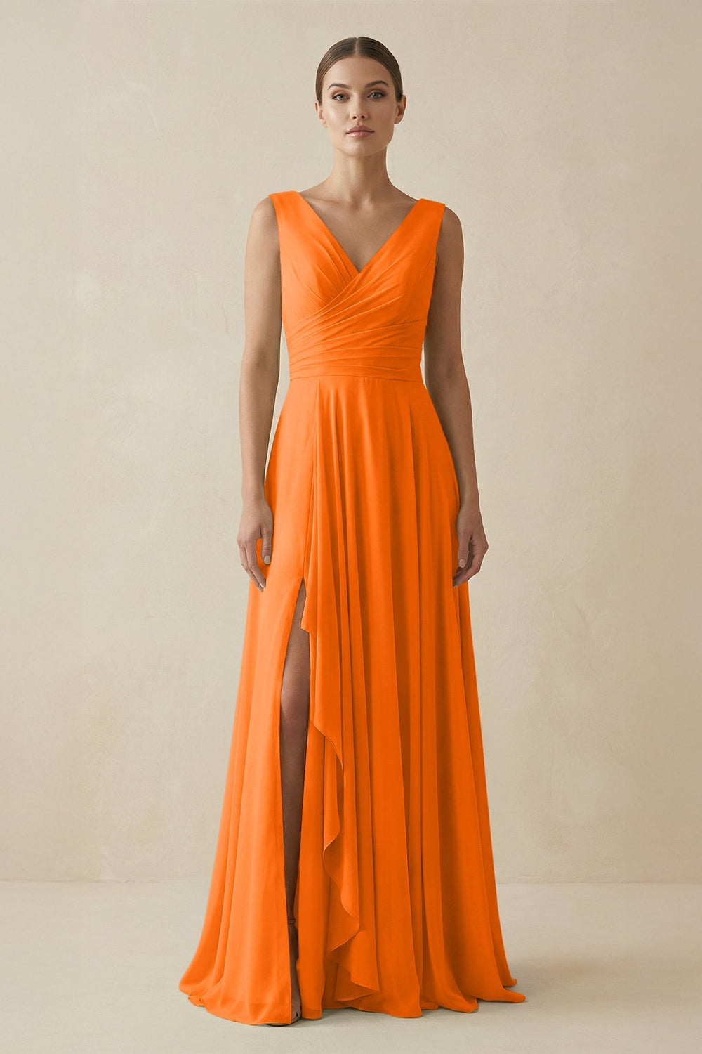 V - Neck A - Line Chiffon Ruffled Bridesmaid Dress in Cinnamon - SHE IS ME Bridesmaid Dresses