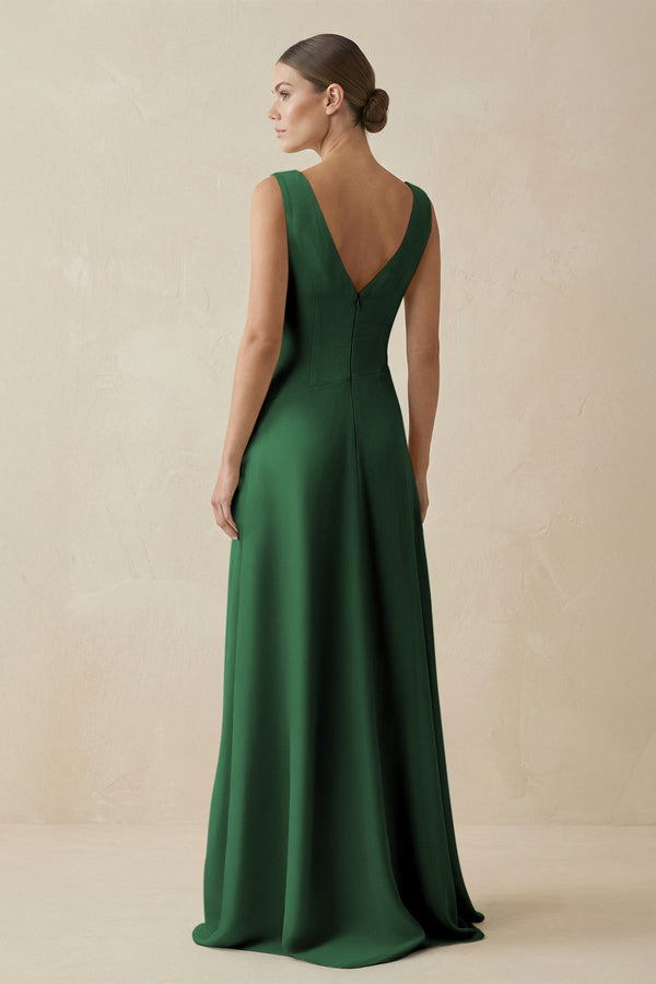 V - Neck A - Line Chiffon Ruffled Bridesmaid Dress in Dark Green - SHE IS ME Bridesmaid Dresses