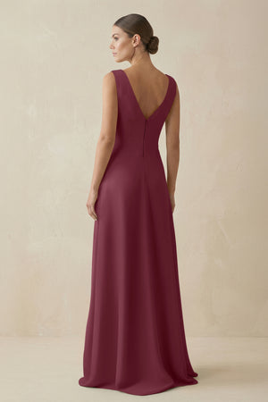 V-Neck A-Line Chiffon Ruffled Bridesmaid Dress in Desert Rose (2) | KISSBRIDAL