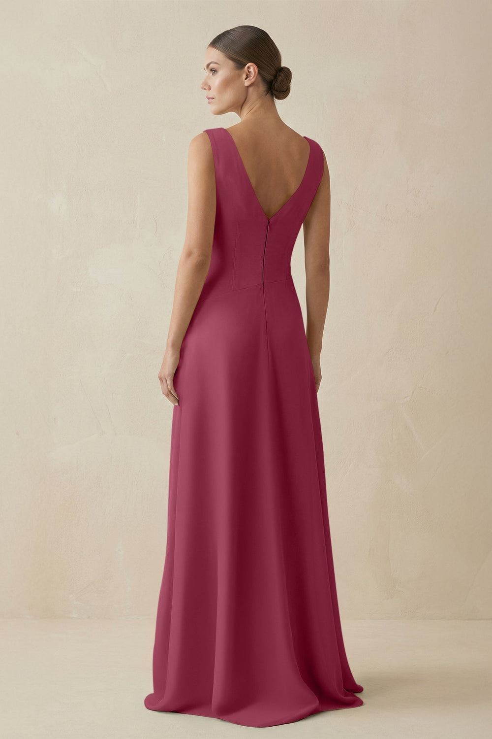 V - Neck A - Line Chiffon Ruffled Bridesmaid Dress in Desert Rose - SHE IS ME Bridesmaid Dresses