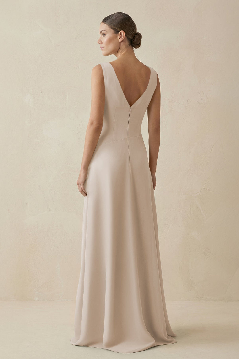 V - Neck A - Line Chiffon Ruffled Bridesmaid Dress in Frost - KISS BRIDAL Bridesmaid Dresses