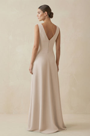 V - Neck A - Line Chiffon Ruffled Bridesmaid Dress in Frost - KISS BRIDAL Bridesmaid Dresses