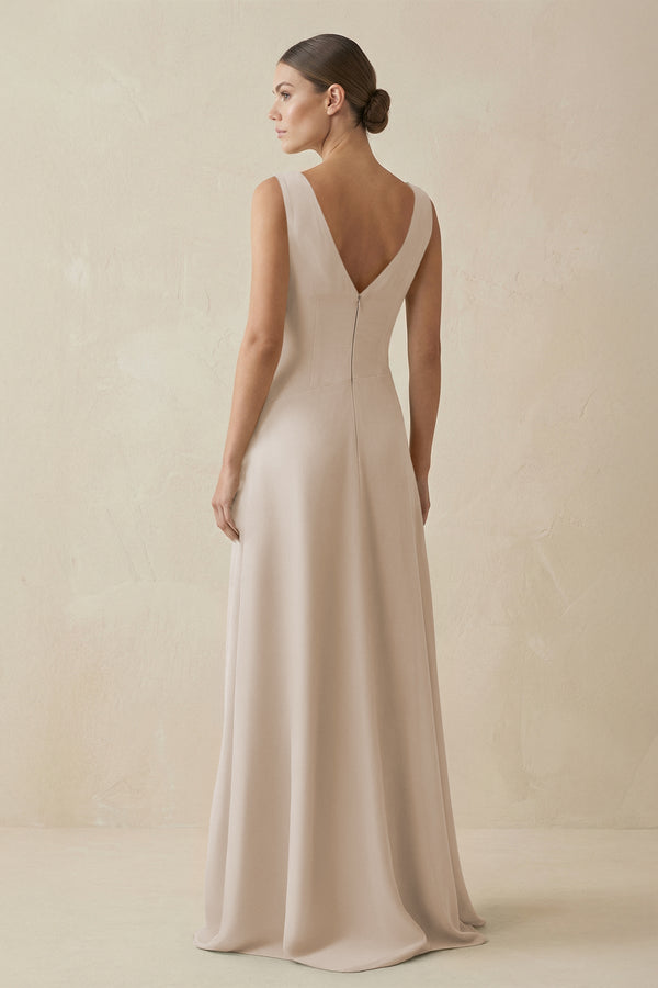 V - Neck A - Line Chiffon Ruffled Bridesmaid Dress in Frost - KISS BRIDAL Bridesmaid Dresses