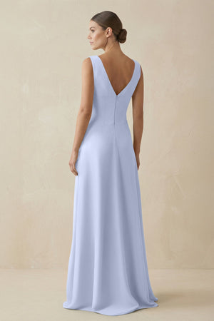 V - Neck A - Line Chiffon Ruffled Bridesmaid Dress in Ice - SHE IS ME Bridesmaid Dresses