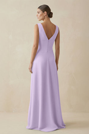 V - Neck A - Line Chiffon Ruffled Bridesmaid Dress in Lavender - KISS BRIDAL Bridesmaid Dresses