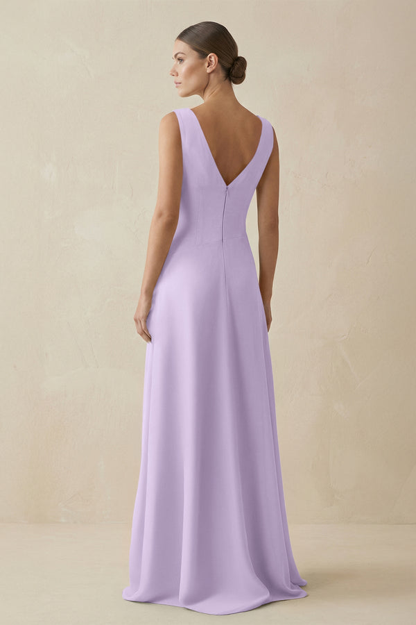 V - Neck A - Line Chiffon Ruffled Bridesmaid Dress in Lavender - KISS BRIDAL Bridesmaid Dresses