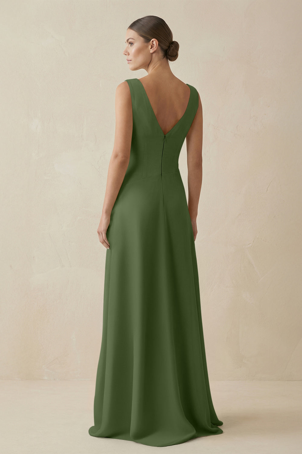 V-Neck A-Line Chiffon Ruffled Bridesmaid Dress in Moss