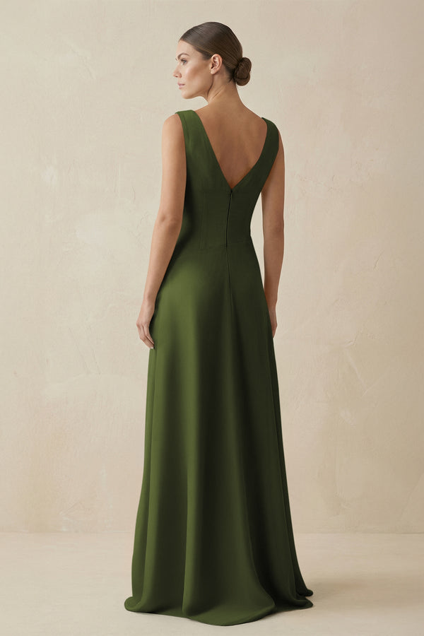 V - Neck A - Line Chiffon Ruffled Bridesmaid Dress in Olive - SHE IS ME Bridesmaid Dresses