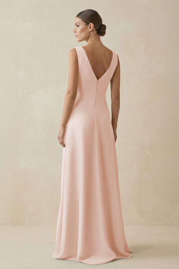 V - Neck A - Line Chiffon Ruffled Bridesmaid Dress in Pale Blush - SHE IS ME Bridesmaid Dresses