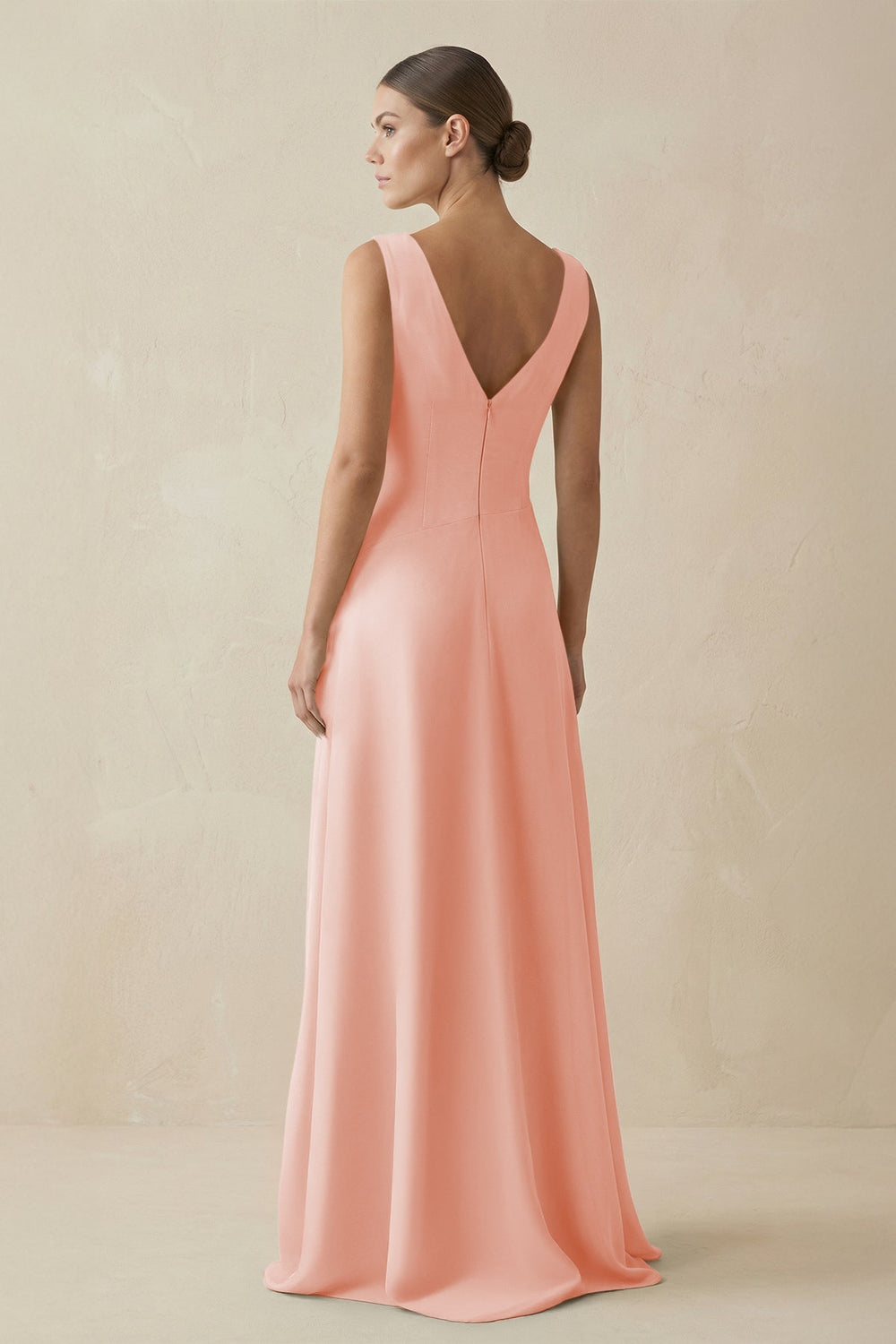 V - Neck A - Line Chiffon Ruffled Bridesmaid Dress in Rose Petal - SHE IS ME Bridesmaid Dresses