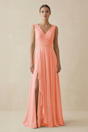 V - Neck A - Line Chiffon Ruffled Bridesmaid Dress in Rosette - SHE IS ME Bridesmaid Dresses