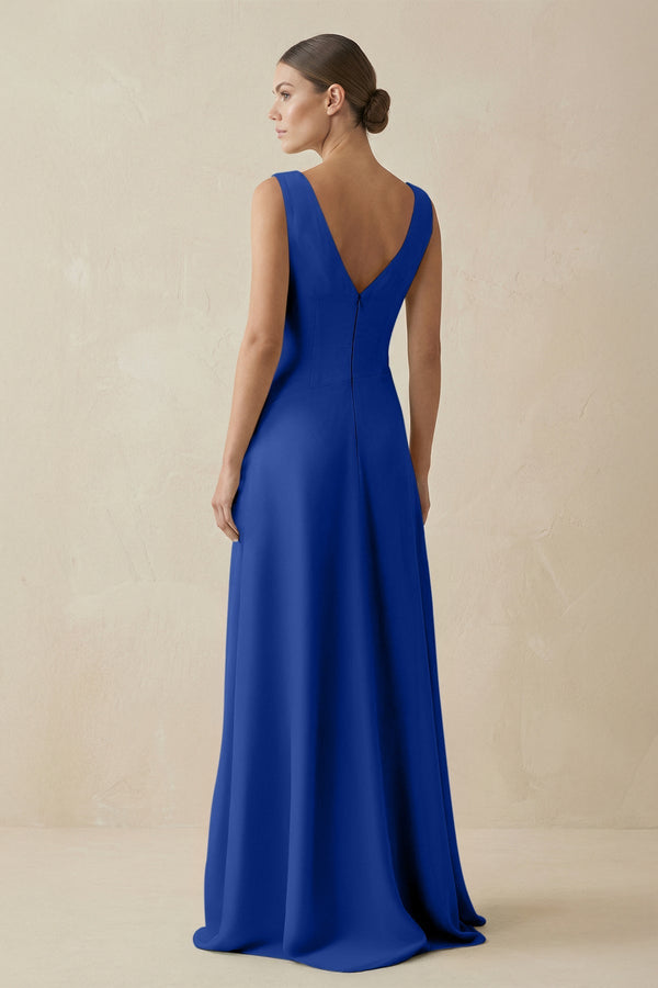 V - Neck A - Line Chiffon Ruffled Bridesmaid Dress in Royal Blue - SHE IS ME Bridesmaid Dresses