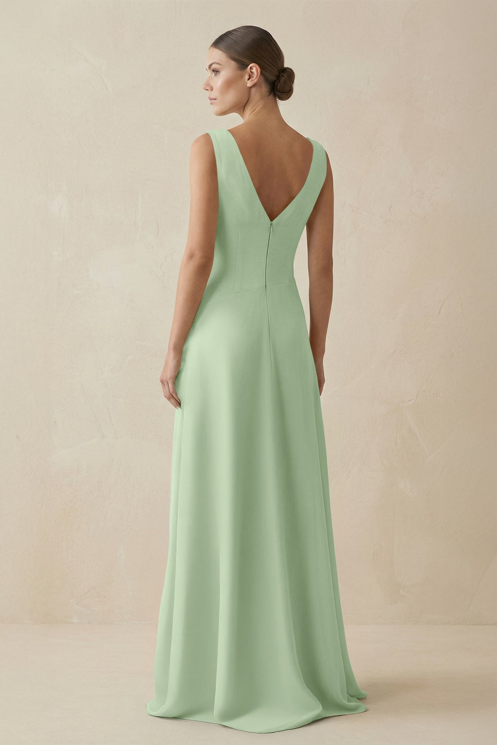 V - Neck A - Line Chiffon Ruffled Bridesmaid Dress in Sage - SHE IS ME Bridesmaid Dresses
