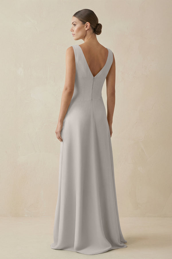 V - Neck A - Line Chiffon Ruffled Bridesmaid Dress in Silver - KISS BRIDAL Bridesmaid Dresses