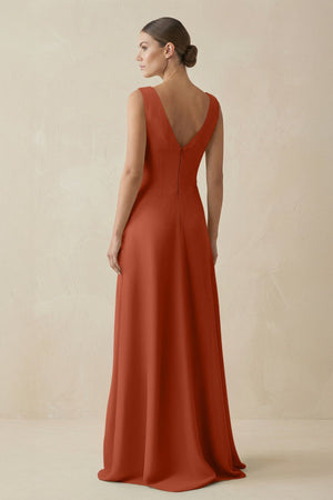 V - Neck A - Line Chiffon Ruffled Bridesmaid Dress in Spice - SHE IS ME Bridesmaid Dresses
