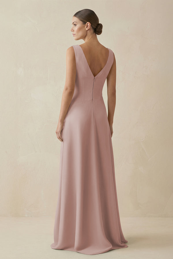 V-Neck A-Line Chiffon Ruffled Bridesmaid Dress in Toffee (2) | KISSBRIDAL