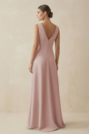V - Neck A - Line Chiffon Ruffled Bridesmaid Dress in Toffee - KISS BRIDAL Bridesmaid Dresses