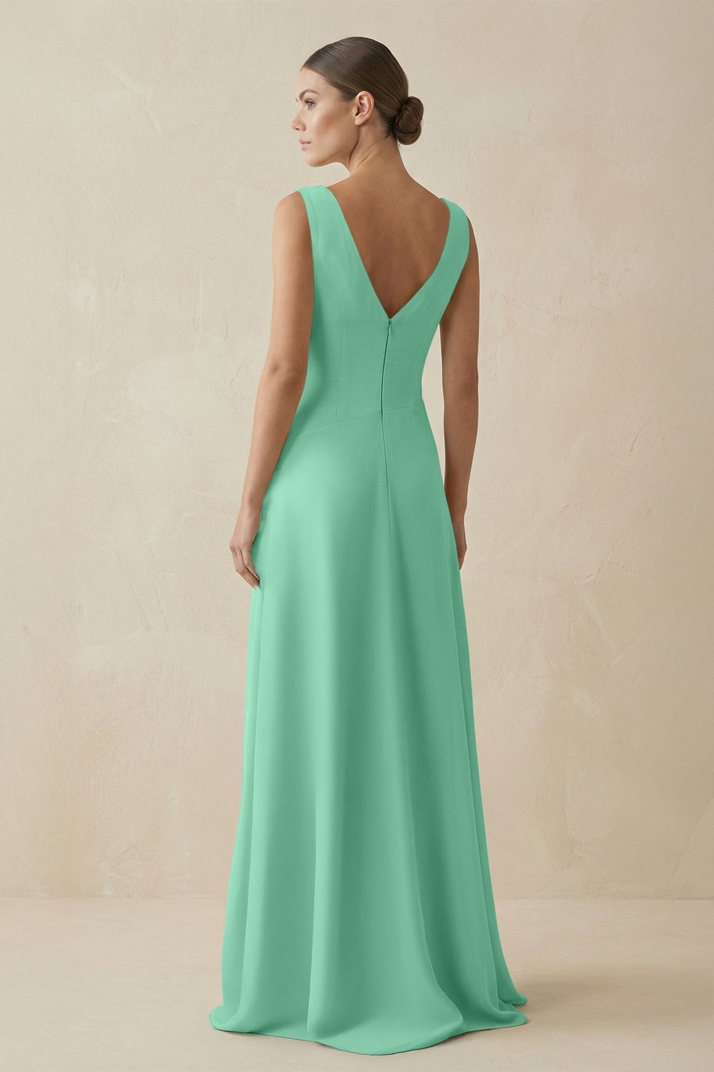 V - Neck A - Line Chiffon Ruffled Bridesmaid Dress in Turquoise - KISS BRIDAL Bridesmaid Dresses