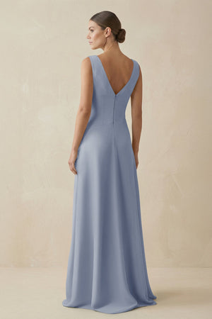 V - Neck A - Line Chiffon Ruffled Bridesmaid Dress in Twilight - KISS BRIDAL Bridesmaid Dresses