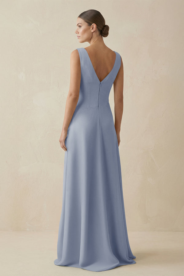 V - Neck A - Line Chiffon Ruffled Bridesmaid Dress in Twilight - KISS BRIDAL Bridesmaid Dresses
