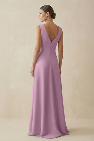 V - Neck A - Line Chiffon Ruffled Bridesmaid Dress in Wisteria - SHE IS ME Bridesmaid Dresses