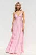 V Neck A Line Maxi Dress in Pink - KISS BRIDAL