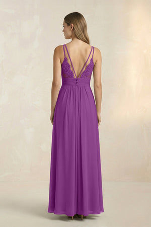 V - Neck A - Line Pleated Chiffon Bridesmaid Dress in Amethyst - SHE IS ME Bridesmaid Dresses