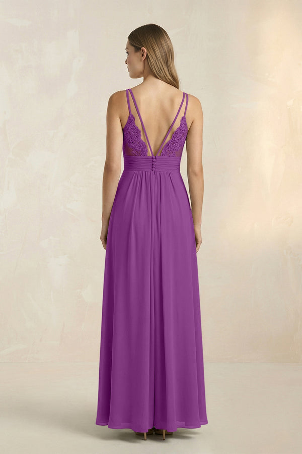 V - Neck A - Line Pleated Chiffon Bridesmaid Dress in Amethyst - SHE IS ME Bridesmaid Dresses