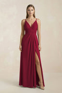 V - Neck A - Line Pleated Chiffon Bridesmaid Dress in Berry - SHE IS ME Bridesmaid Dresses