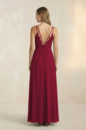 V - Neck A - Line Pleated Chiffon Bridesmaid Dress in Berry - SHE IS ME Bridesmaid Dresses