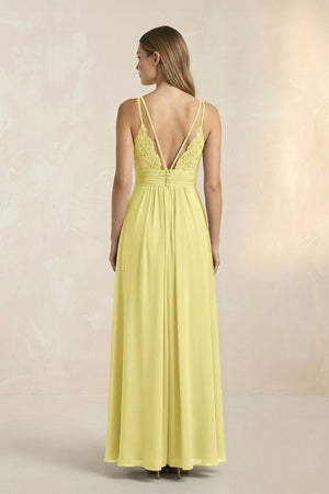 V - Neck A - Line Pleated Chiffon Bridesmaid Dress in Buttercup - SHE IS ME Bridesmaid Dresses