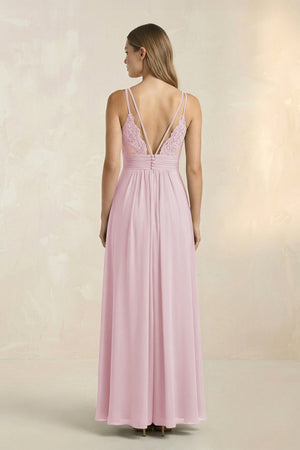V - Neck A - Line Pleated Chiffon Bridesmaid Dress in Candy Pink - SHE IS ME Bridesmaid Dresses