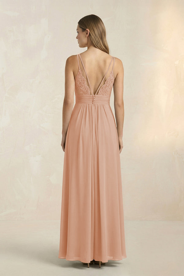 V - Neck A - Line Pleated Chiffon Bridesmaid Dress in Champagne Rose - SHE IS ME Bridesmaid Dresses