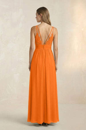V - Neck A - Line Pleated Chiffon Bridesmaid Dress in Cinnamon - SHE IS ME Bridesmaid Dresses