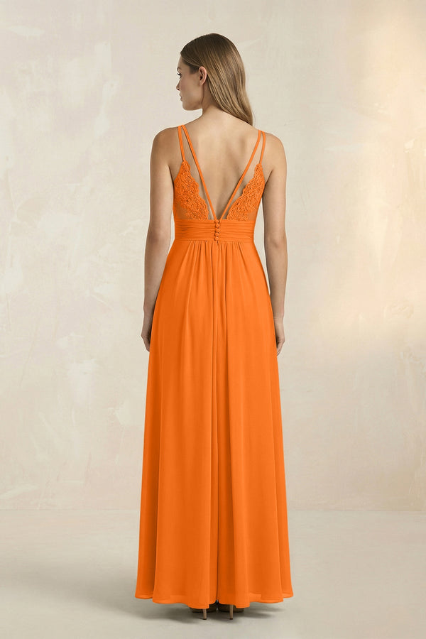 V - Neck A - Line Pleated Chiffon Bridesmaid Dress in Cinnamon - SHE IS ME Bridesmaid Dresses