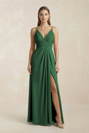 V - Neck A - Line Pleated Chiffon Bridesmaid Dress in Dark Green - SHE IS ME Bridesmaid Dresses