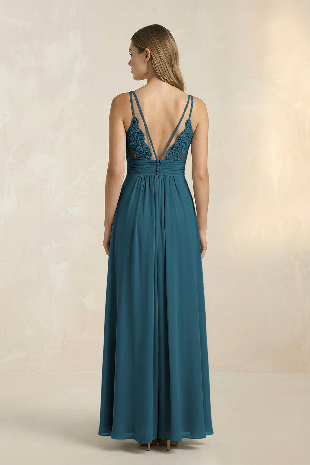 V - Neck A - Line Pleated Chiffon Bridesmaid Dress in Dark Teal - KISS BRIDAL Bridesmaid Dresses