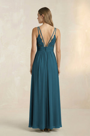 V - Neck A - Line Pleated Chiffon Bridesmaid Dress in Dark Teal - SHE IS ME Bridesmaid Dresses