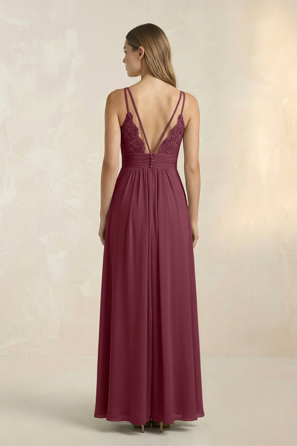 V-Neck A-Line Pleated Chiffon Bridesmaid Dress in Desert Rose