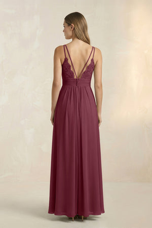 V-Neck A-Line Pleated Chiffon Bridesmaid Dress in Desert Rose (2) | KISSBRIDAL