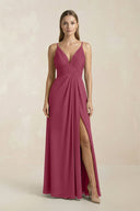 V - Neck A - Line Pleated Chiffon Bridesmaid Dress in Desert Rose - SHE IS ME Bridesmaid Dresses