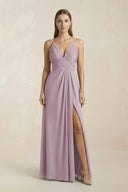 V - Neck A - Line Pleated Chiffon Bridesmaid Dress in Dusk - SHE IS ME Bridesmaid Dresses