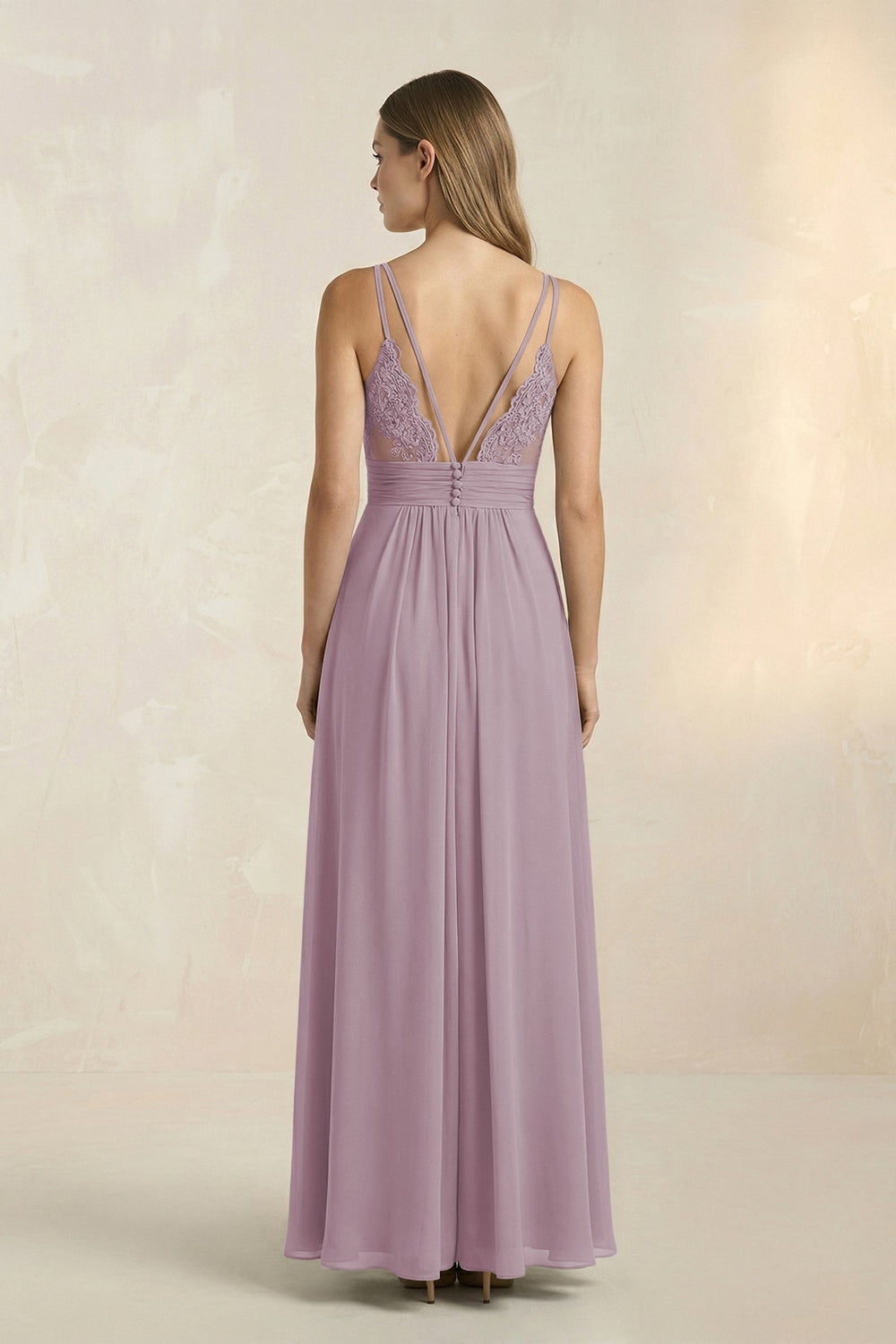 V - Neck A - Line Pleated Chiffon Bridesmaid Dress in Dusk - KISS BRIDAL Bridesmaid Dresses