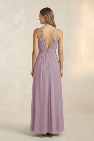 V - Neck A - Line Pleated Chiffon Bridesmaid Dress in Dusk - SHE IS ME Bridesmaid Dresses