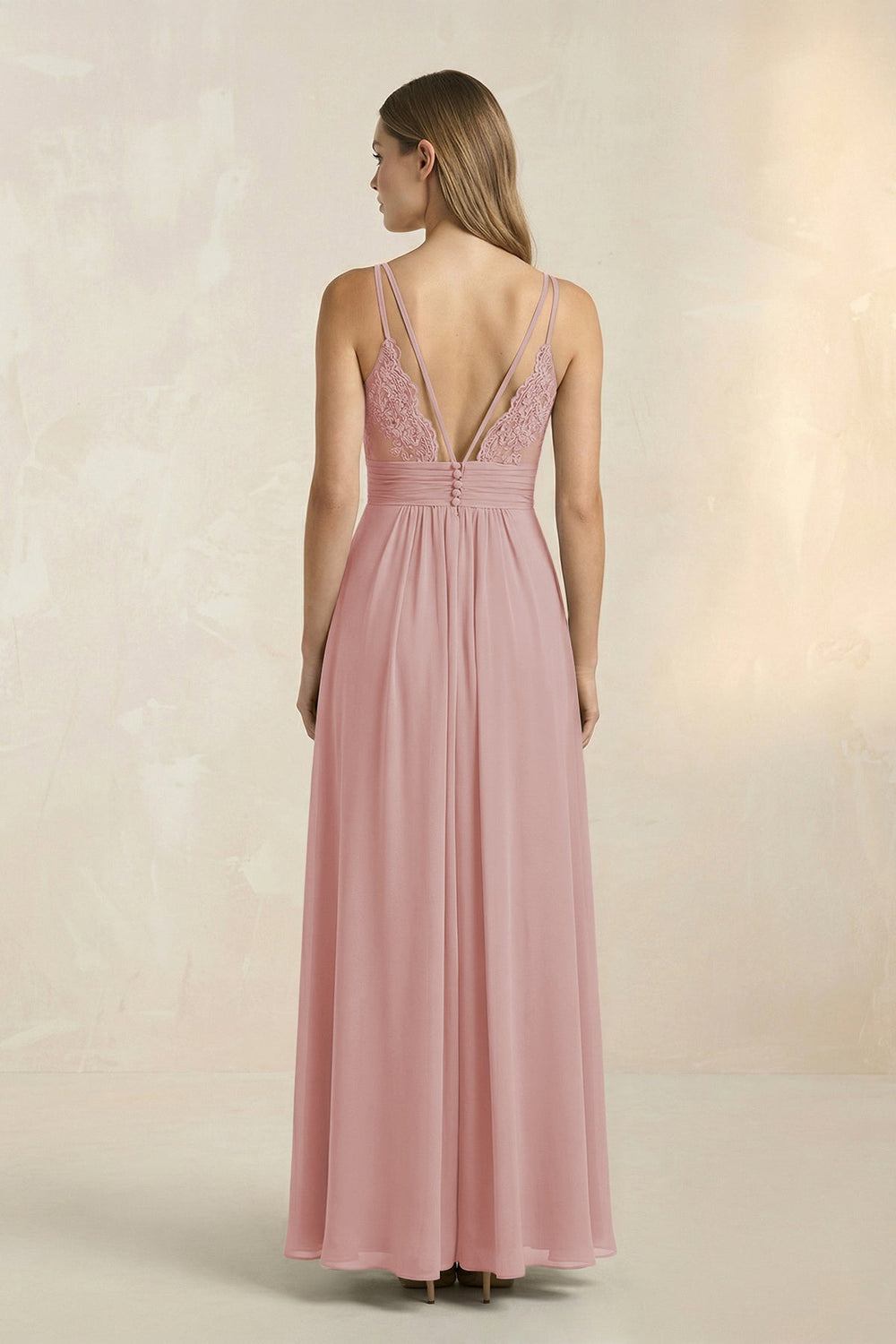 V - Neck A - Line Pleated Chiffon Bridesmaid Dress in Dusty Rose - KISS BRIDAL Bridesmaid Dresses
