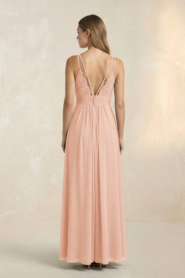 V - Neck A - Line Pleated Chiffon Bridesmaid Dress in English Rose - SHE IS ME Bridesmaid Dresses