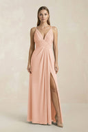 V - Neck A - Line Pleated Chiffon Bridesmaid Dress in English Rose - SHE IS ME Bridesmaid Dresses